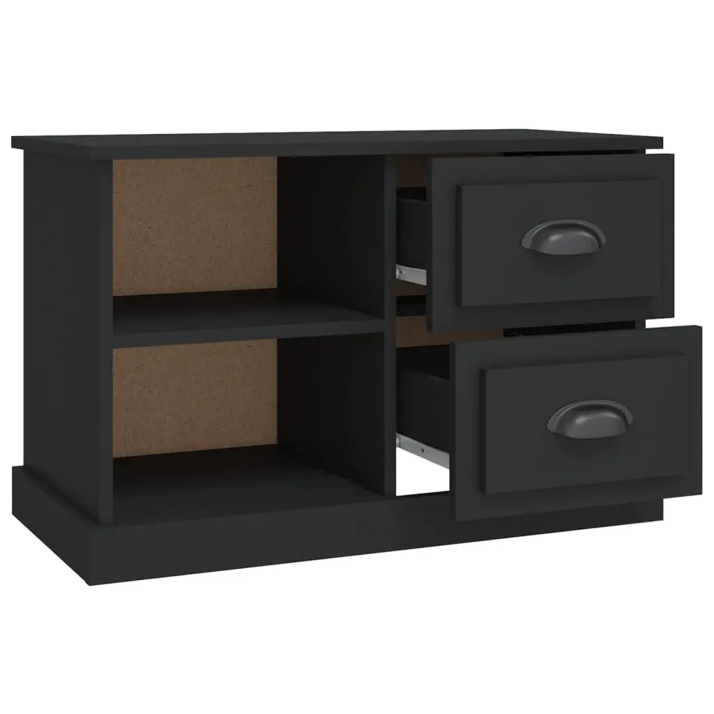 TV Cabinet Black 73x35.5x47.5 cm Engineered Wood with 2 Drawers Open Compartments