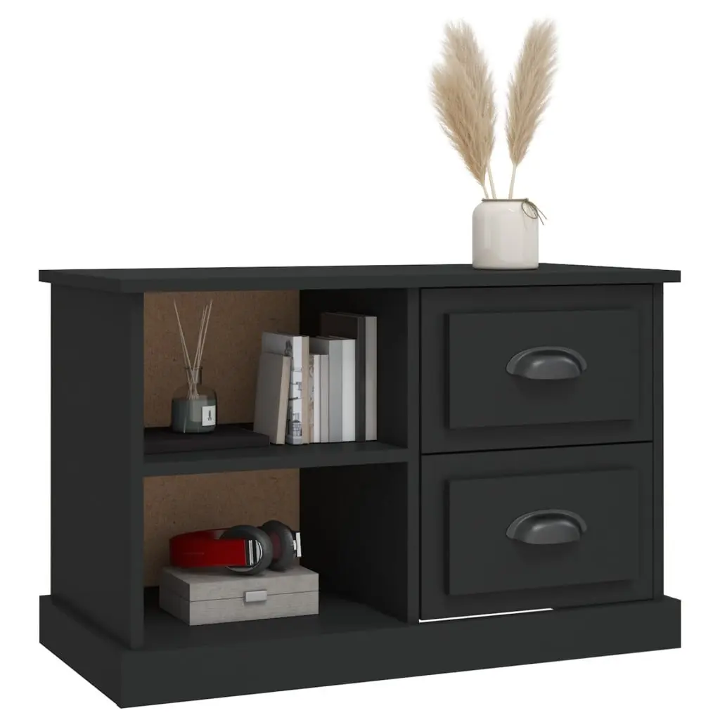 TV Cabinet Black 73x35.5x47.5 cm Engineered Wood with 2 Drawers Open Compartments