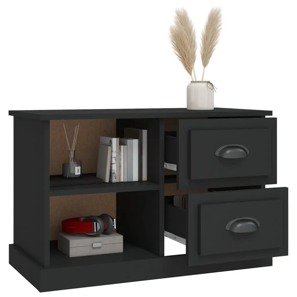 TV Cabinet Black 73x35.5x47.5 cm Engineered Wood with 2 Drawers Open Compartments