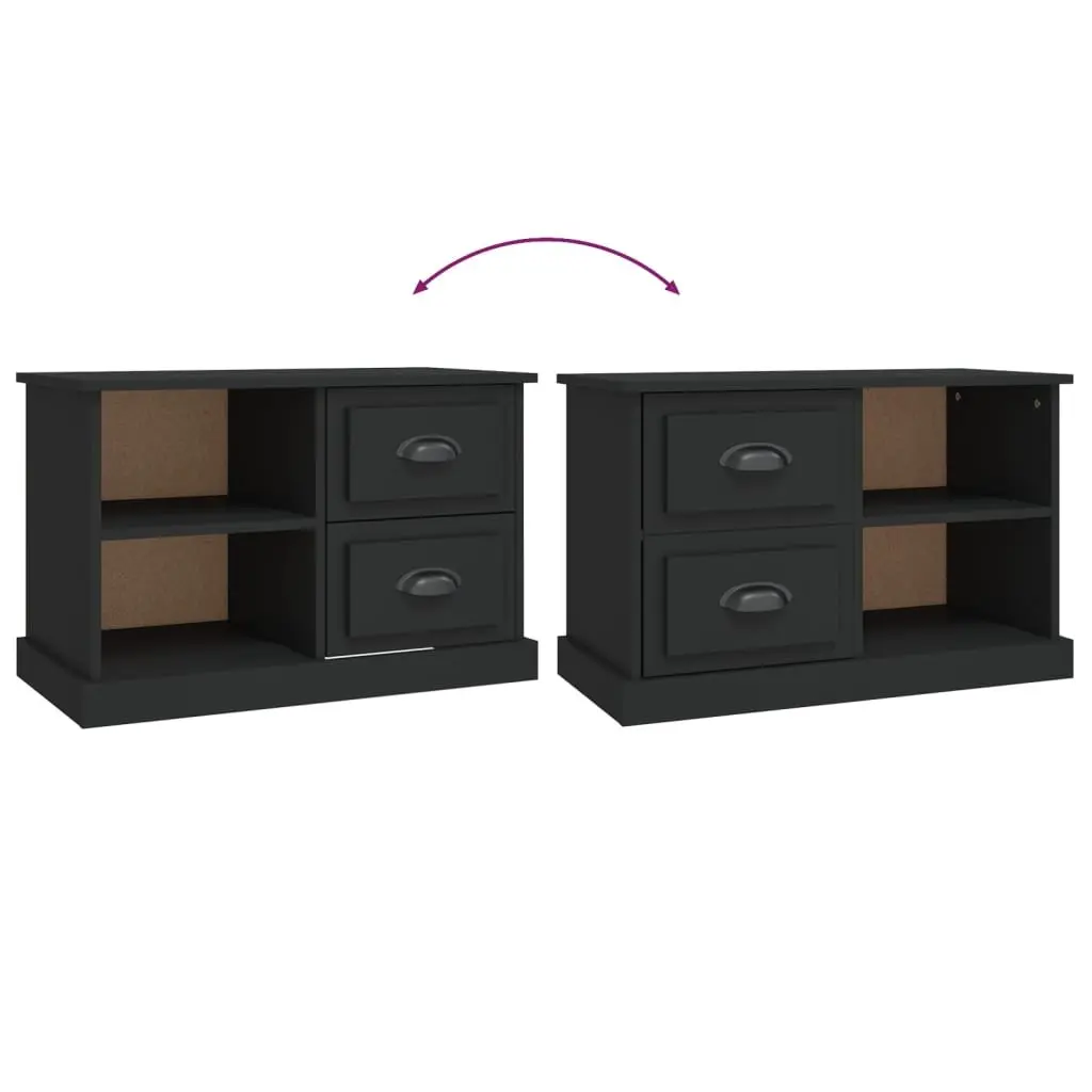 TV Cabinet Black 73x35.5x47.5 cm Engineered Wood with 2 Drawers Open Compartments