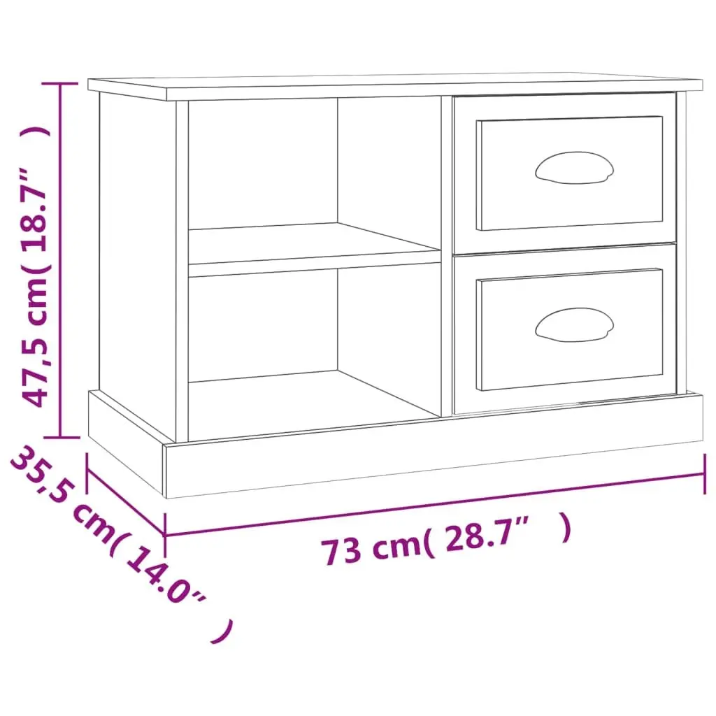 TV Cabinet Black 73x35.5x47.5 cm Engineered Wood with 2 Drawers Open Compartments