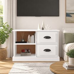 High Gloss White TV Cabinet with Storage Drawers