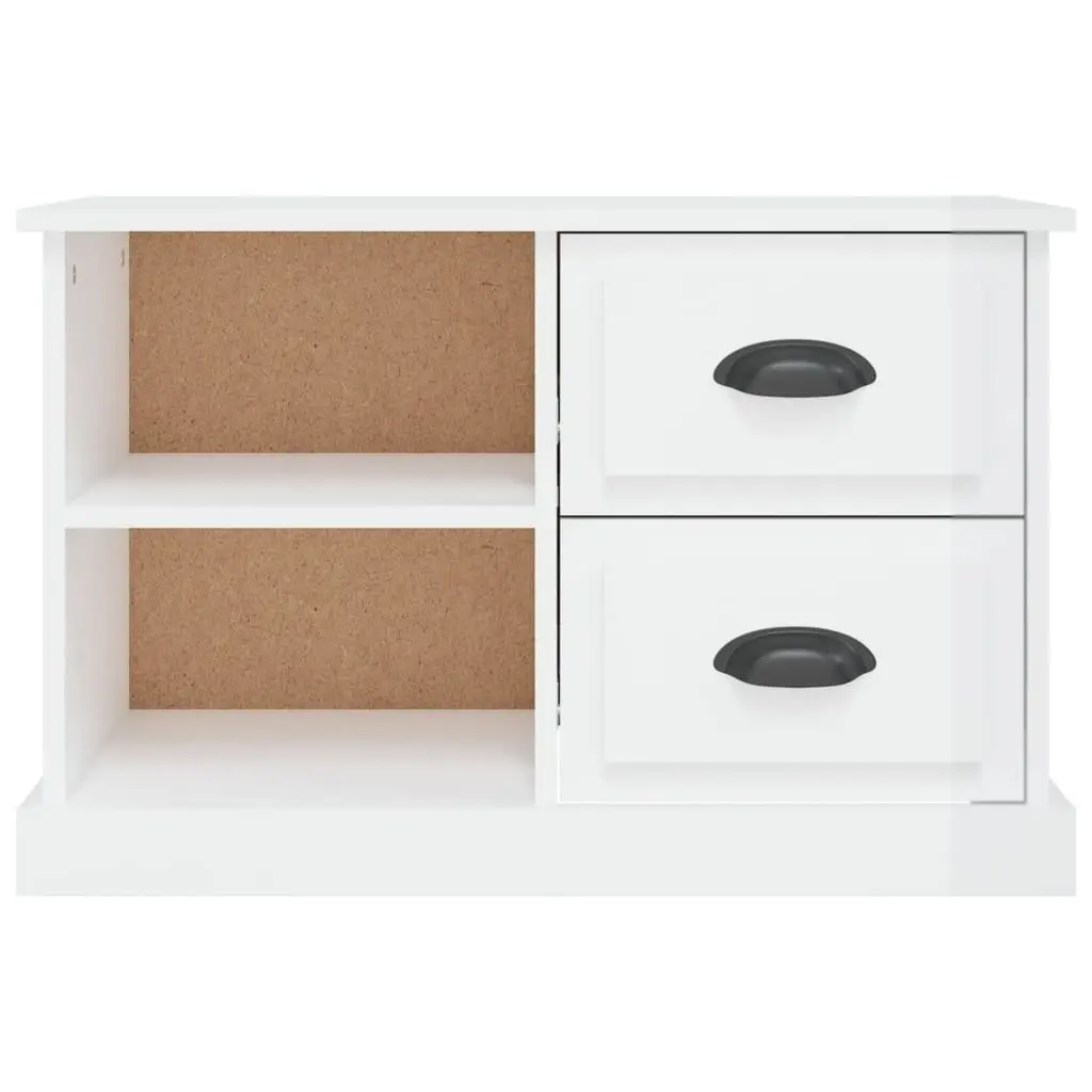 TV Cabinet White High Gloss Engineered Wood Storage Unit 2 Drawers 2 Open Compartments