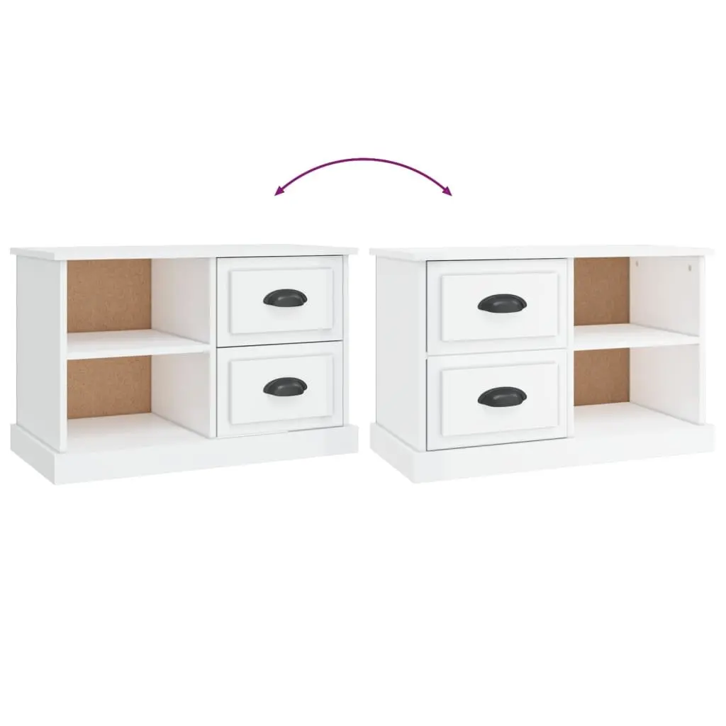 TV Cabinet White High Gloss Engineered Wood Storage Unit 2 Drawers 2 Open Compartments