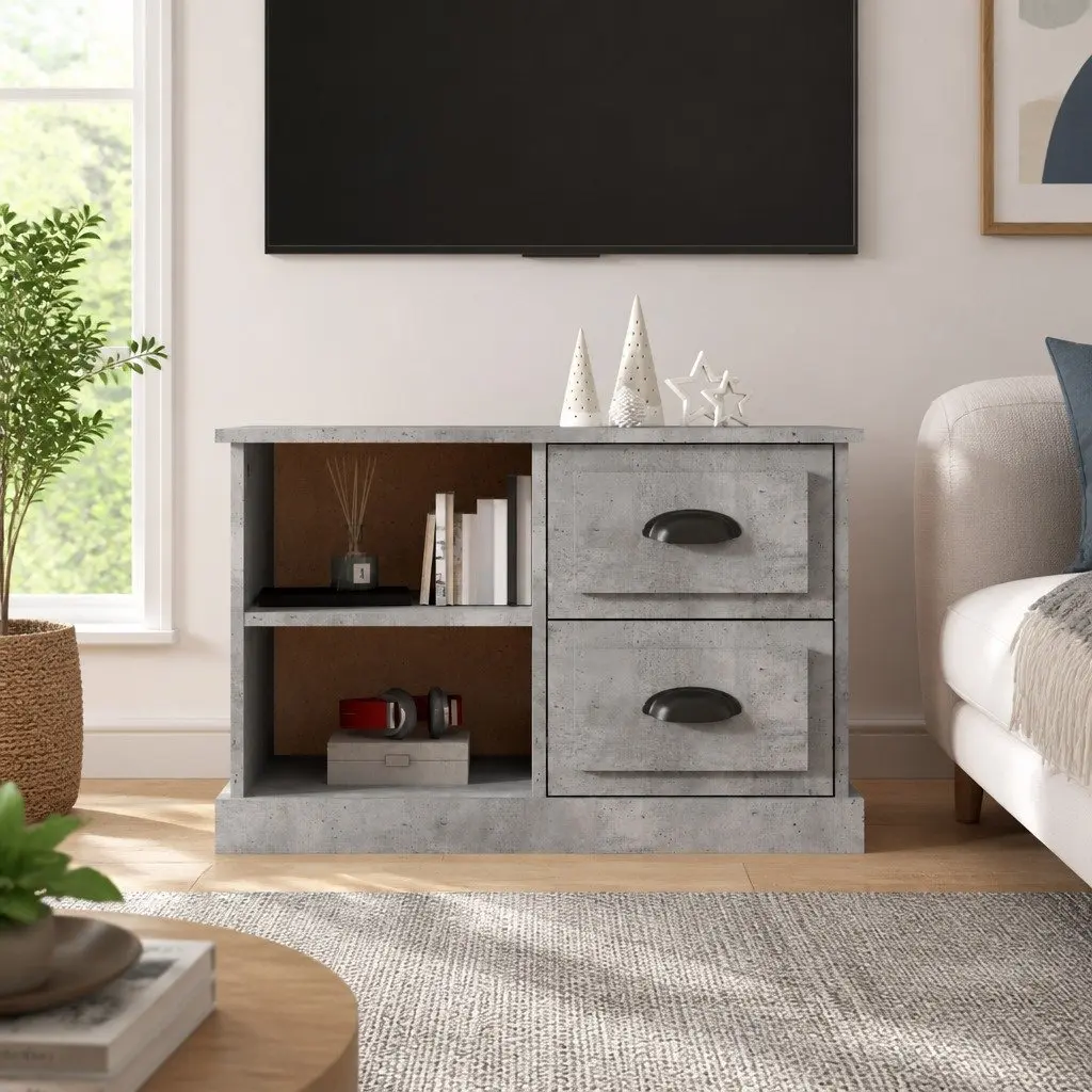 TV Cabinet Grey 73x35.5x47.5cm Engineered Wood Living Room Unit Drawers Open Compartments