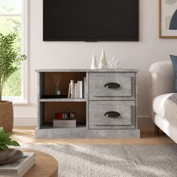 Grey TV Cabinet with Drawers and Open Compartments
