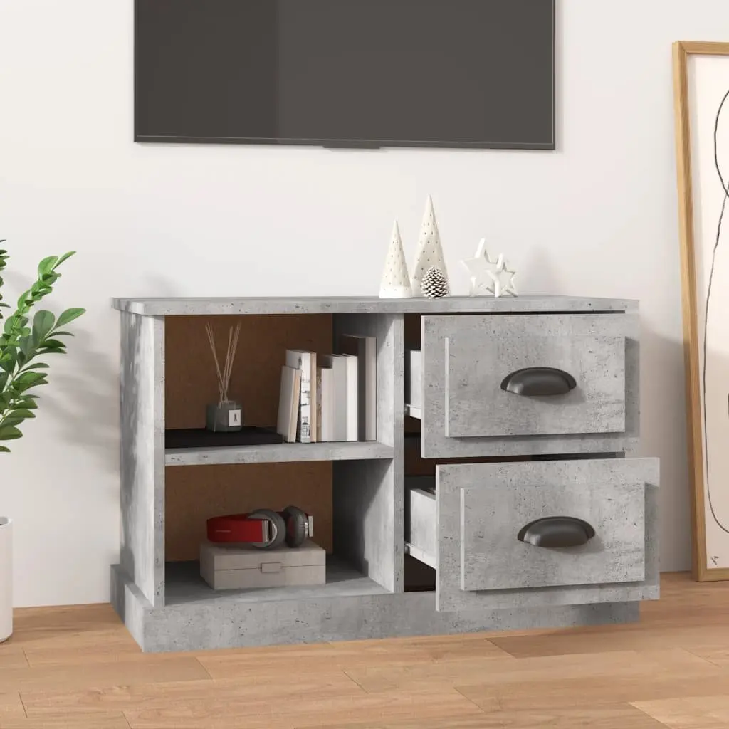 TV Cabinet Grey 73x35.5x47.5cm Engineered Wood Living Room Unit Drawers Open Compartments