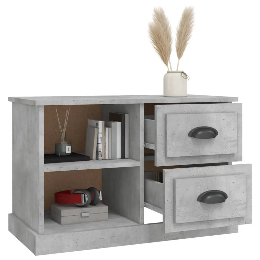 TV Cabinet Grey 73x35.5x47.5cm Engineered Wood Living Room Unit Drawers Open Compartments