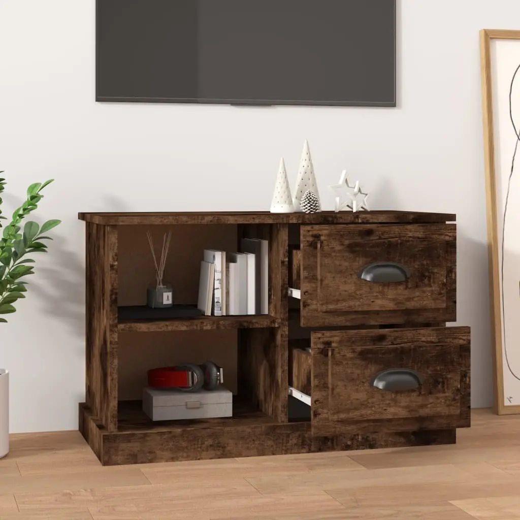 TV Cabinet Brown Smoked Oak 73 x 35.5 x 47.5 cm Engineered Wood Storage Unit with Drawers and Open Compartments for Living Room