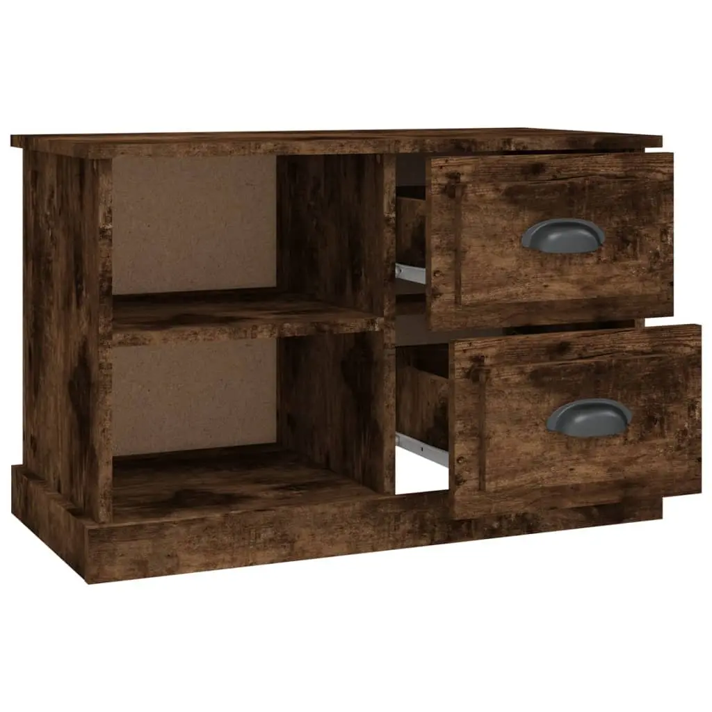 TV Cabinet Brown Smoked Oak 73 x 35.5 x 47.5 cm Engineered Wood Storage Unit with Drawers and Open Compartments for Living Room