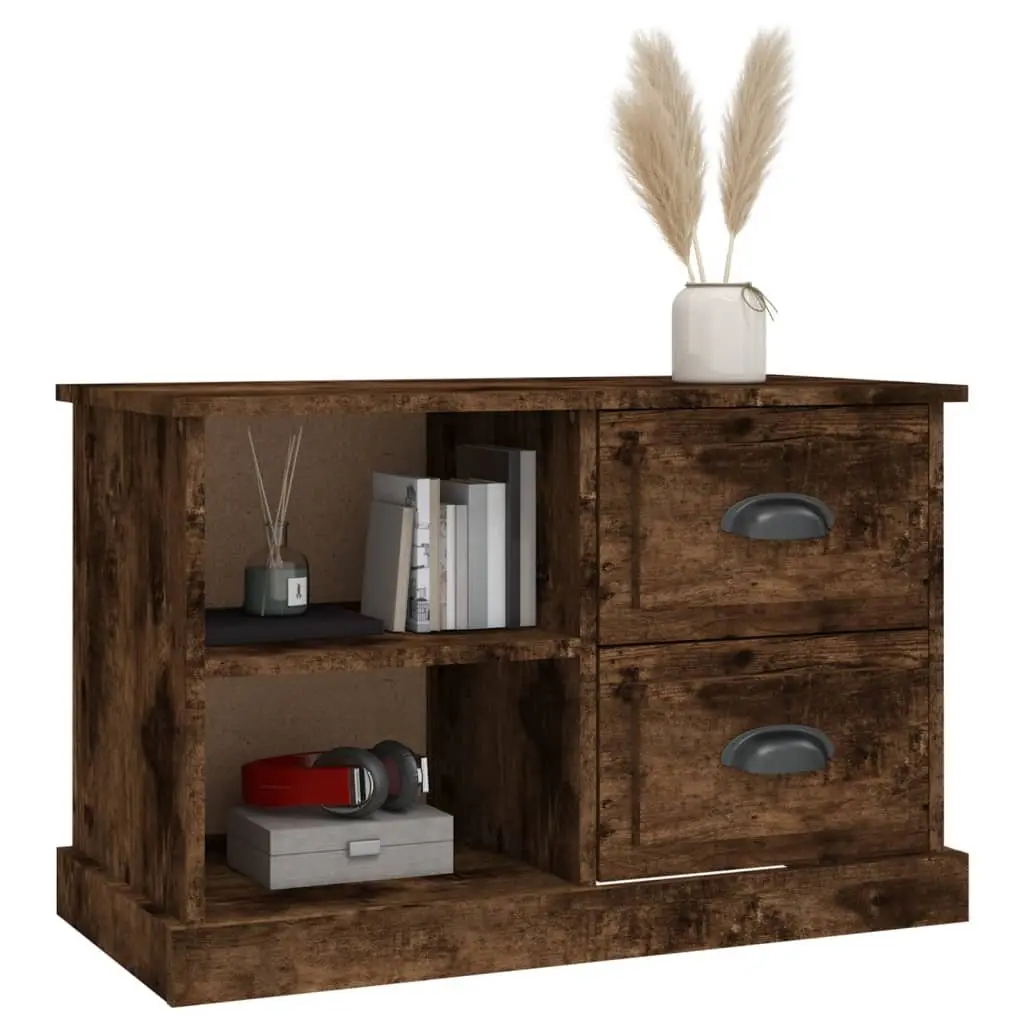 TV Cabinet Brown Smoked Oak 73 x 35.5 x 47.5 cm Engineered Wood Storage Unit with Drawers and Open Compartments for Living Room