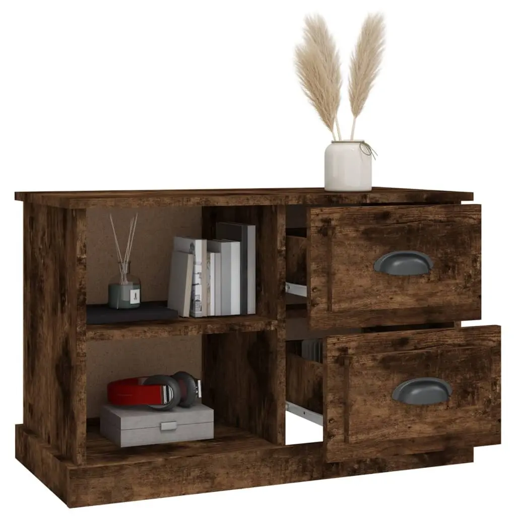 TV Cabinet Brown Smoked Oak 73 x 35.5 x 47.5 cm Engineered Wood Storage Unit with Drawers and Open Compartments for Living Room