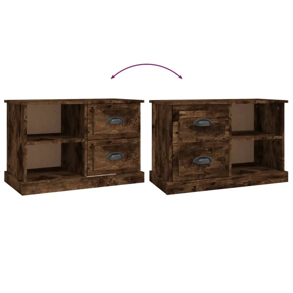 TV Cabinet Brown Smoked Oak 73 x 35.5 x 47.5 cm Engineered Wood Storage Unit with Drawers and Open Compartments for Living Room