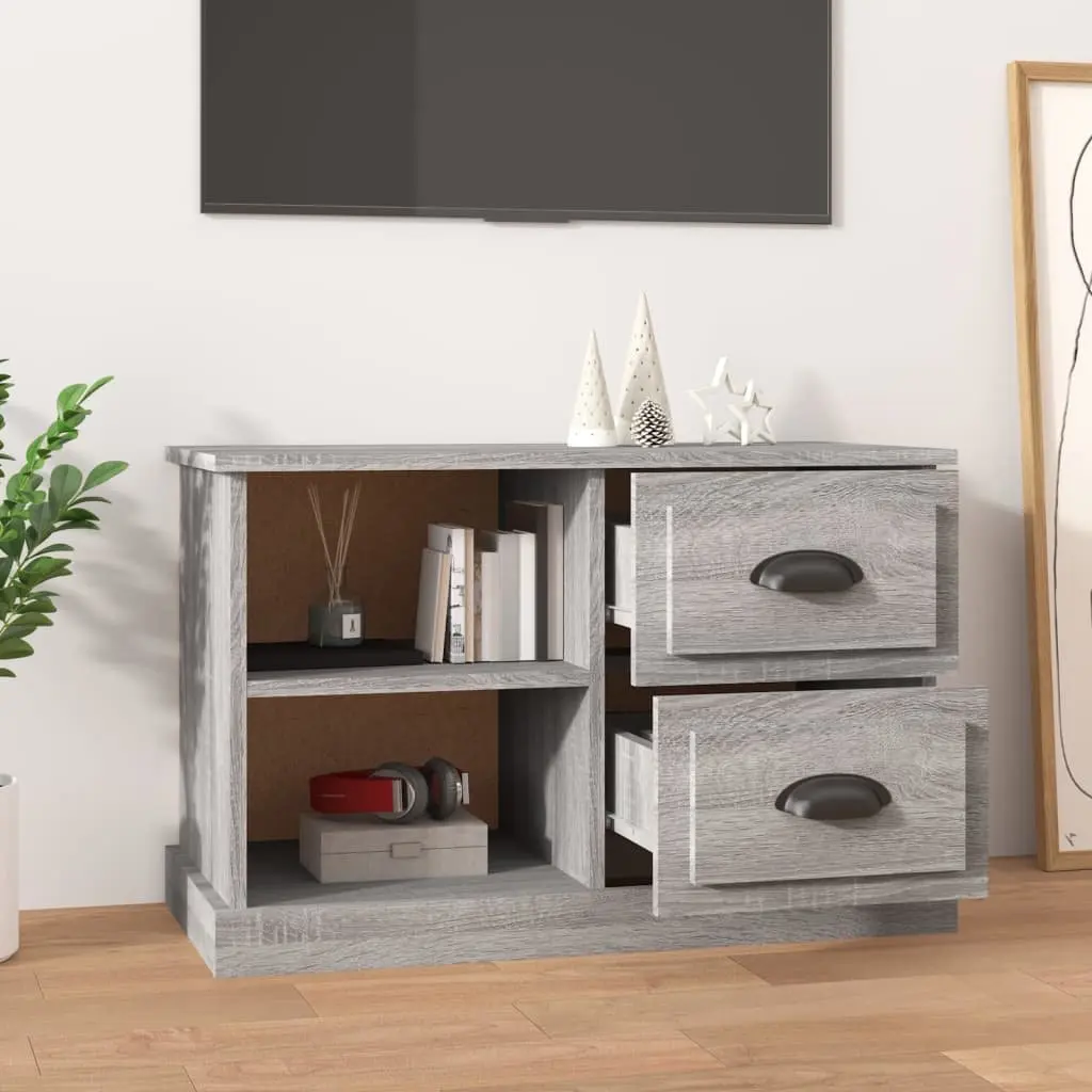TV Cabinet Grey Sonoma Engineered Wood 73 x 35.5 x 47.5 cm with Drawers Open Compartments