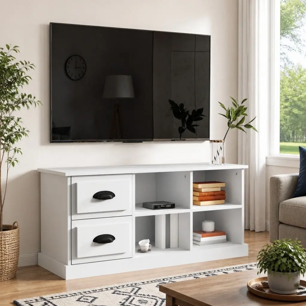 White TV Cabinet with Storage Drawers