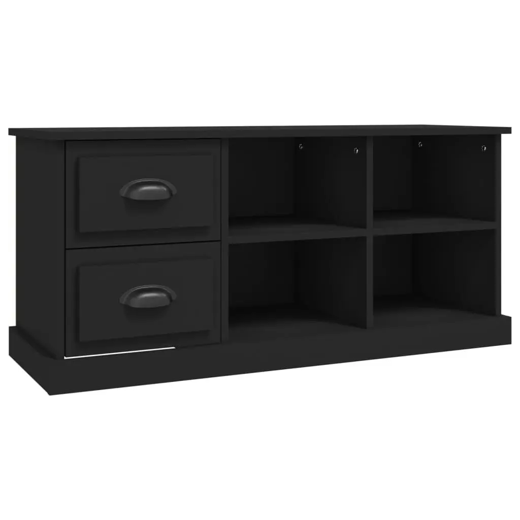 TV Cabinet Black 102x35.5x47.5 cm Engineered Wood Storage Unit with Drawers Open Compartments