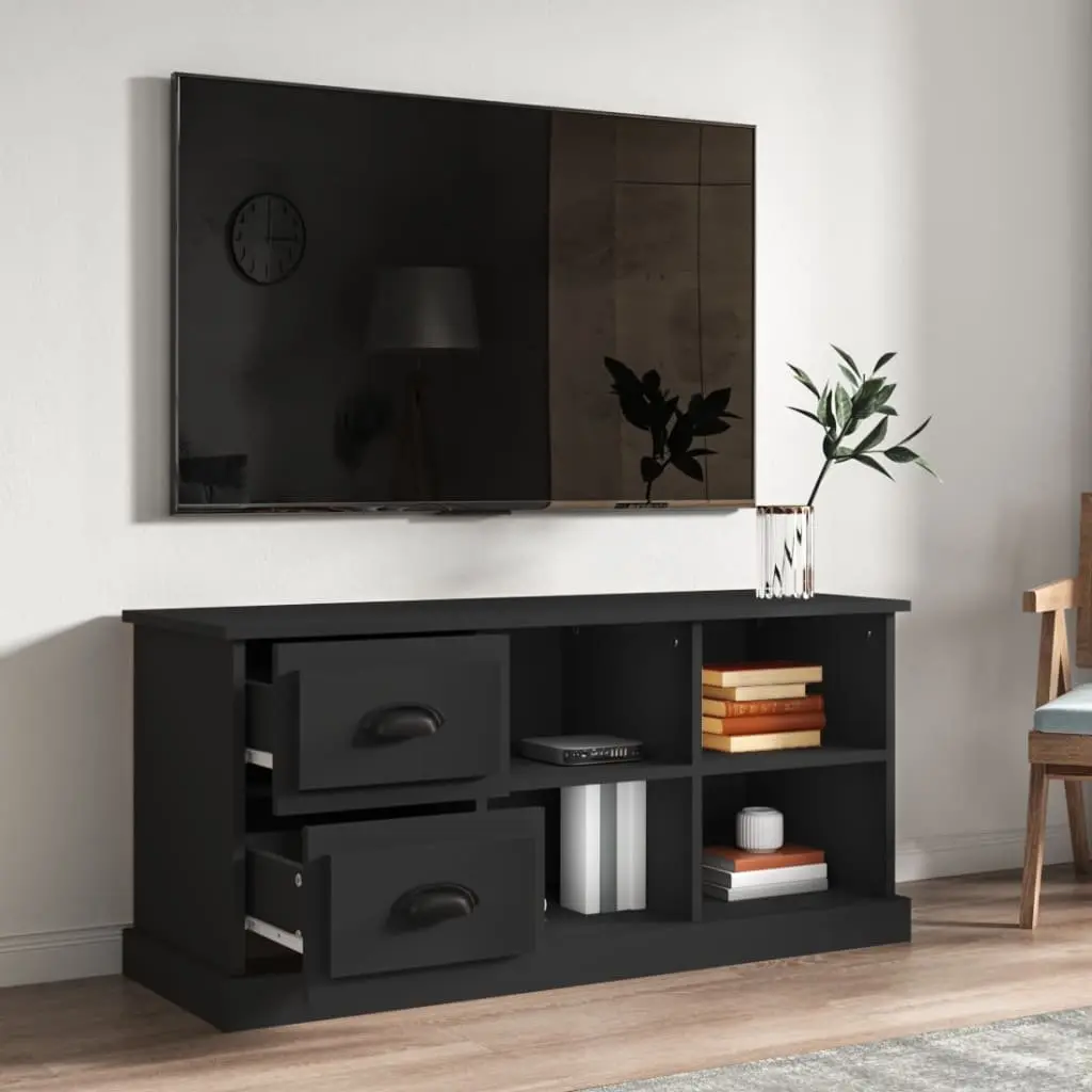 TV Cabinet Black 102x35.5x47.5 cm Engineered Wood Storage Unit with Drawers Open Compartments