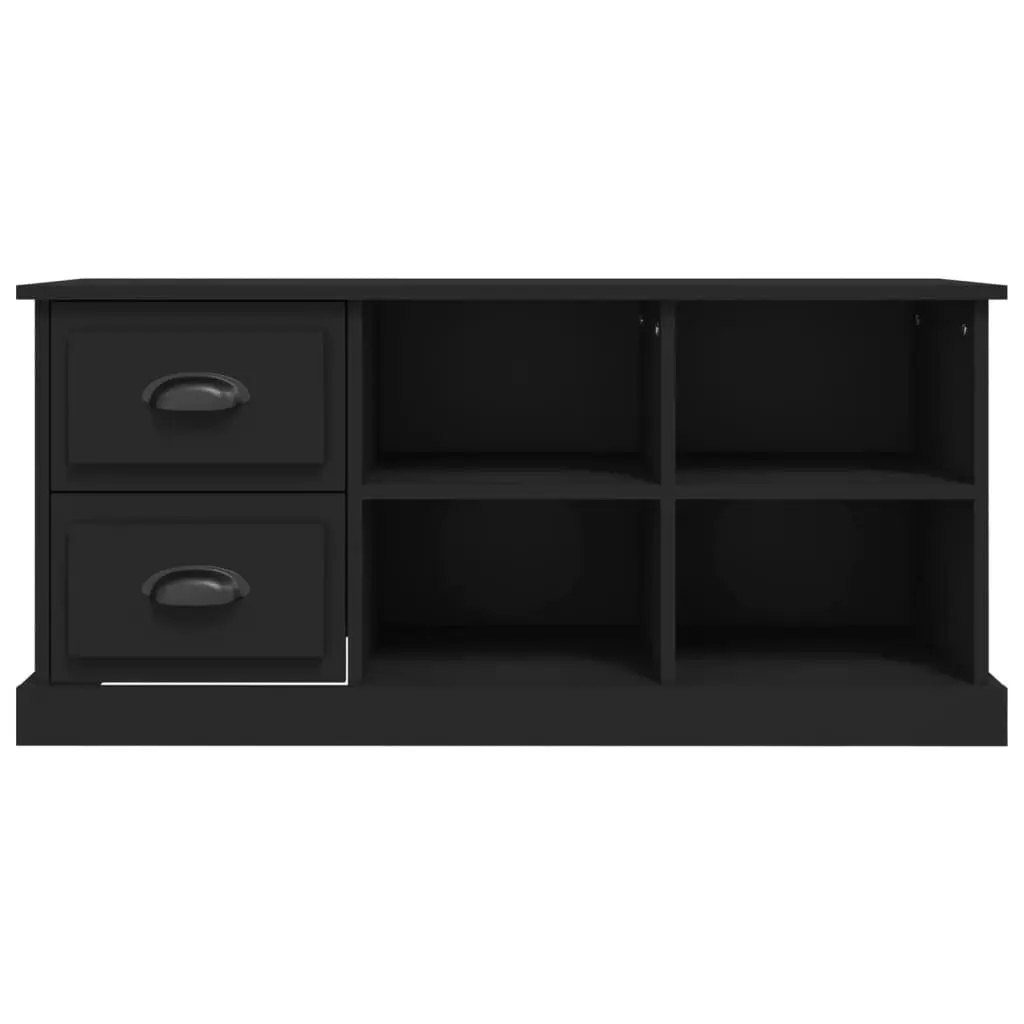 TV Cabinet Black 102x35.5x47.5 cm Engineered Wood Storage Unit with Drawers Open Compartments