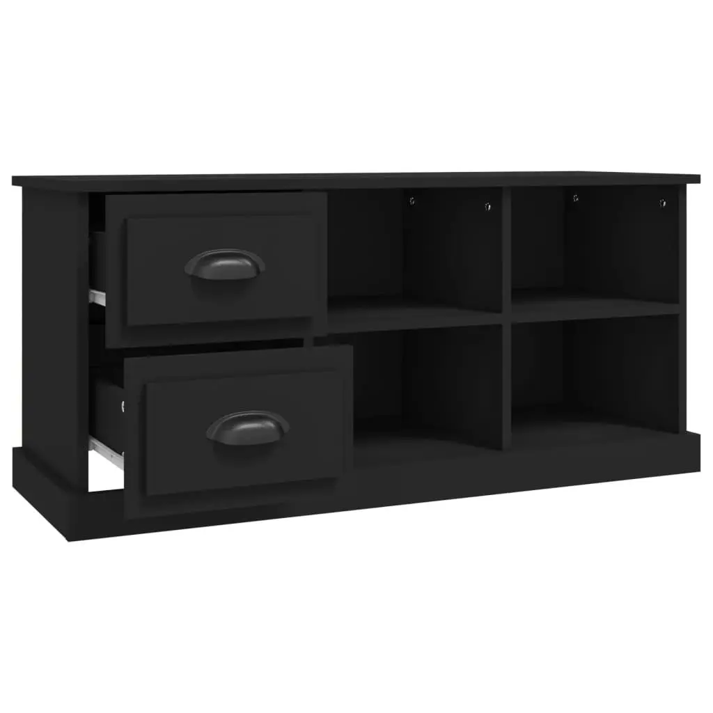 TV Cabinet Black 102x35.5x47.5 cm Engineered Wood Storage Unit with Drawers Open Compartments
