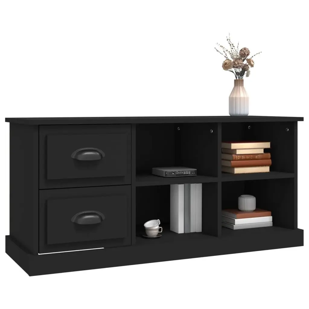 TV Cabinet Black 102x35.5x47.5 cm Engineered Wood Storage Unit with Drawers Open Compartments