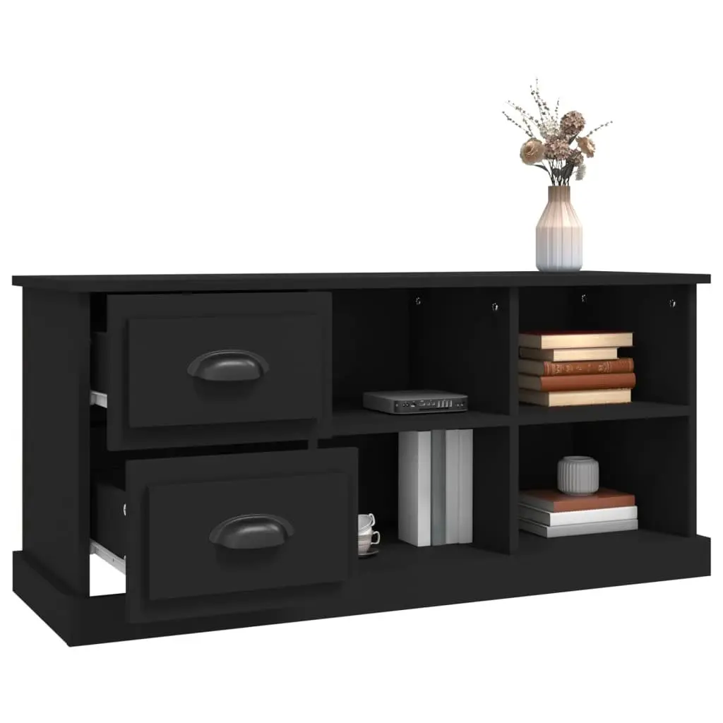 TV Cabinet Black 102x35.5x47.5 cm Engineered Wood Storage Unit with Drawers Open Compartments