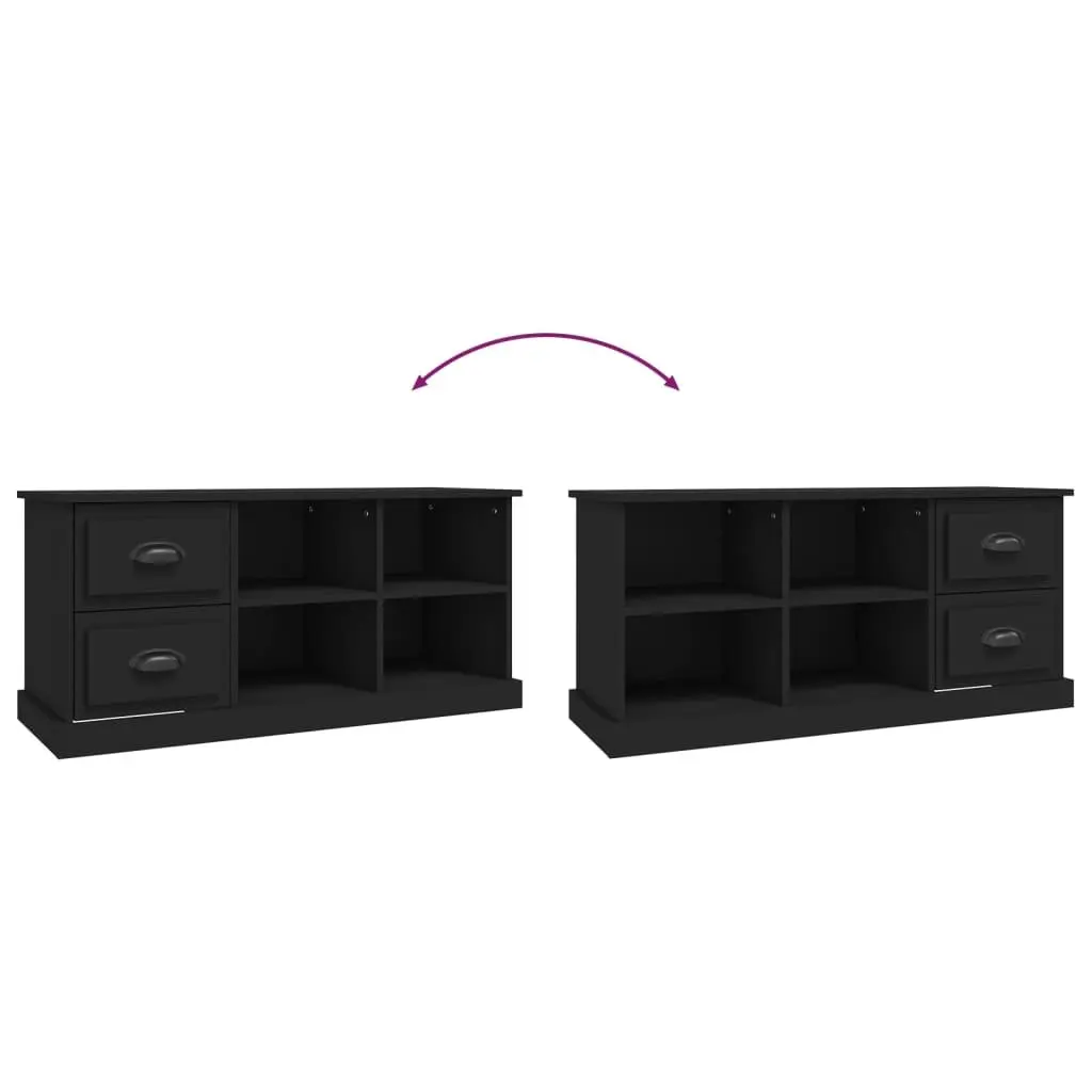 TV Cabinet Black 102x35.5x47.5 cm Engineered Wood Storage Unit with Drawers Open Compartments