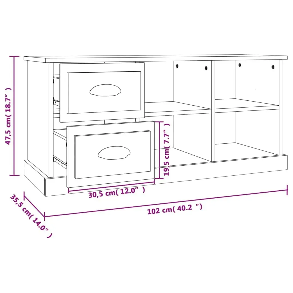 TV Cabinet Black 102x35.5x47.5 cm Engineered Wood Storage Unit with Drawers Open Compartments