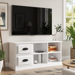 High Gloss White TV Cabinet with Drawers and Compartments