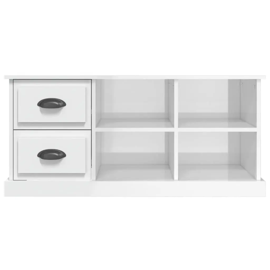 TV Cabinet High Gloss White Engineered Wood 102cm 2 Drawers 4 Compartments