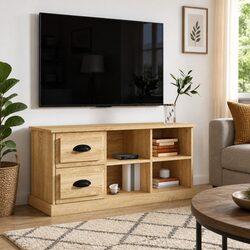 Brown Engineered Wood TV Cabinet with Open Storage
