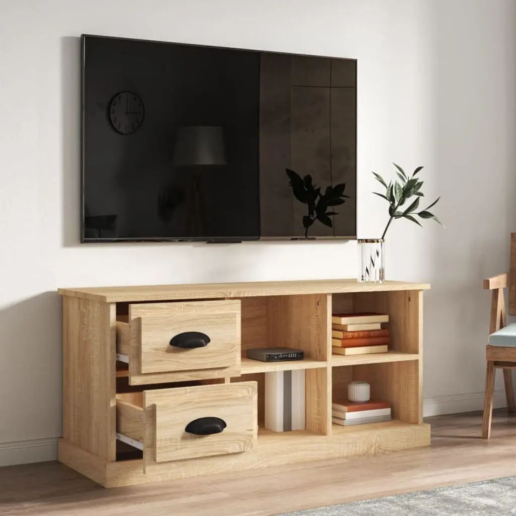 Brown Engineered Wood TV Cabinet with Open Storage