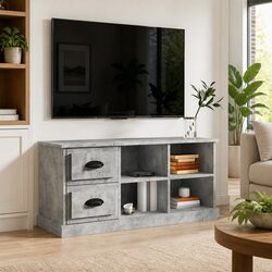 Grey TV Cabinet with 2 Drawers and Open Compartments