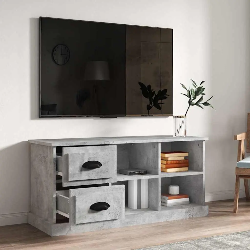 Grey TV Cabinet with 2 Drawers and Open Compartments