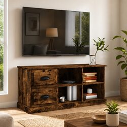 Smoked Oak Brown TV Cabinet with Drawers and Compartments