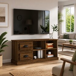 Warm Brown Oak TV Cabinet with Drawers and Compartments