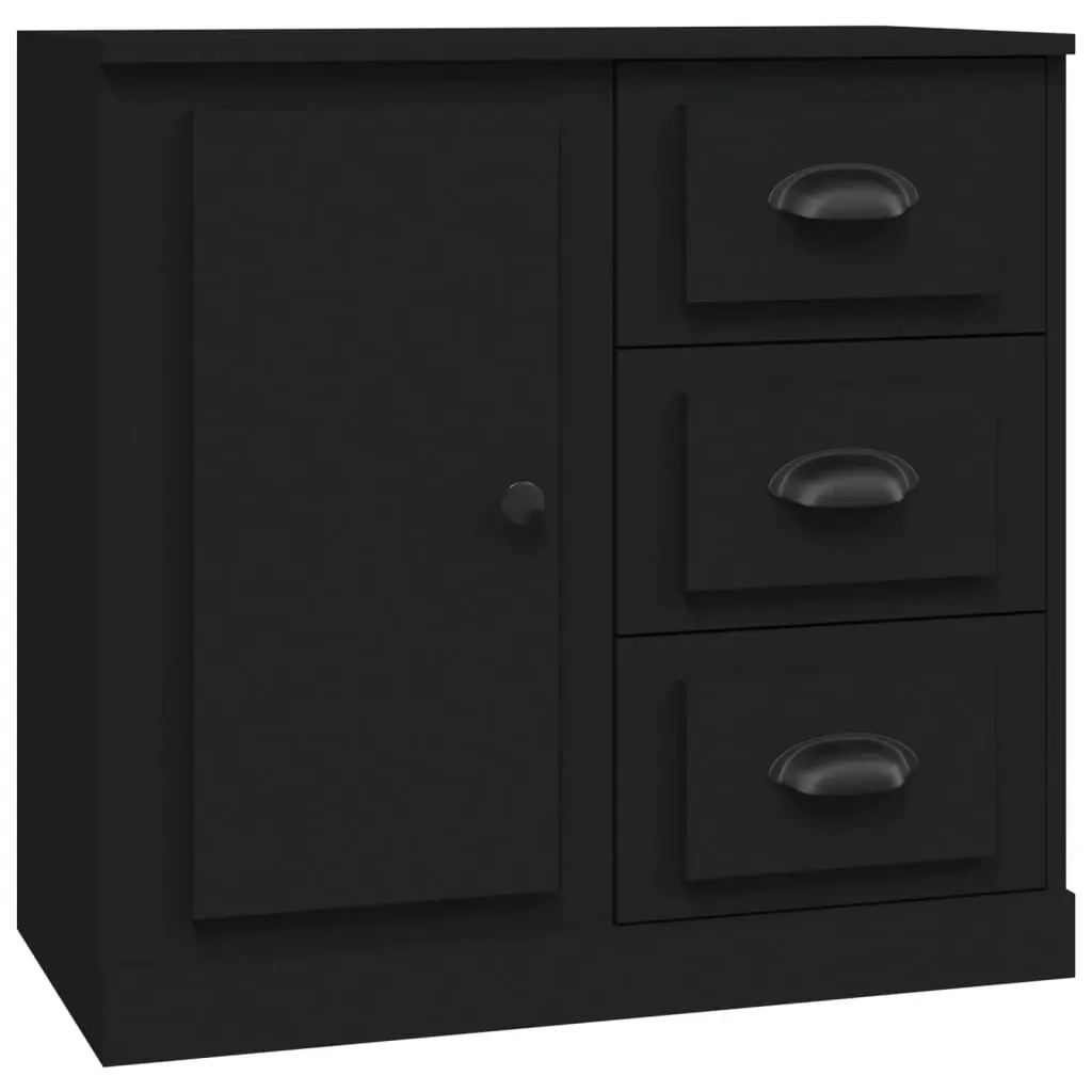 Black Sideboard Storage Cabinet Engineered Wood Buffet Display Furniture