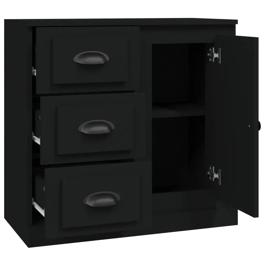 Black Sideboard Storage Cabinet Engineered Wood Buffet Display Furniture