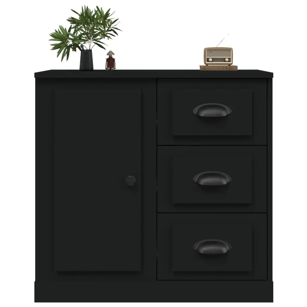 Black Sideboard Storage Cabinet Engineered Wood Buffet Display Furniture