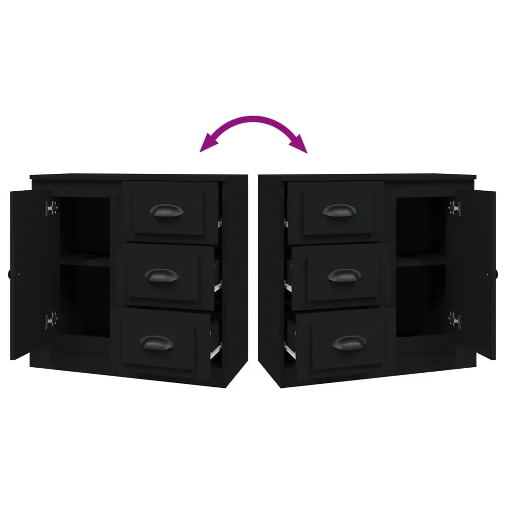 Black Sideboard Storage Cabinet Engineered Wood Buffet Display Furniture