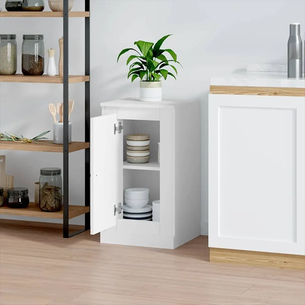 White Sideboard Storage Cabinet Engineered Wood 37.5W x 35.5D x 67.5H cm Furniture Buffet Cupboard