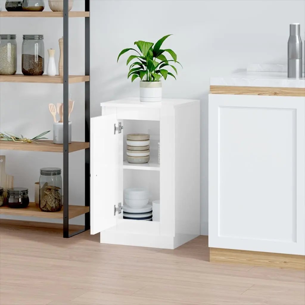 Sideboard High Gloss White 37.5W x 35.5D x 67.5H cm Engineered Wood Storage Cabinet