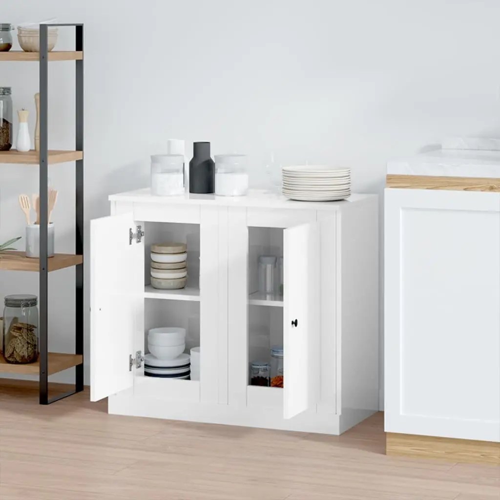 Sideboards 2 pcs High Gloss White Storage Cabinet Engineered Wood Cupboard