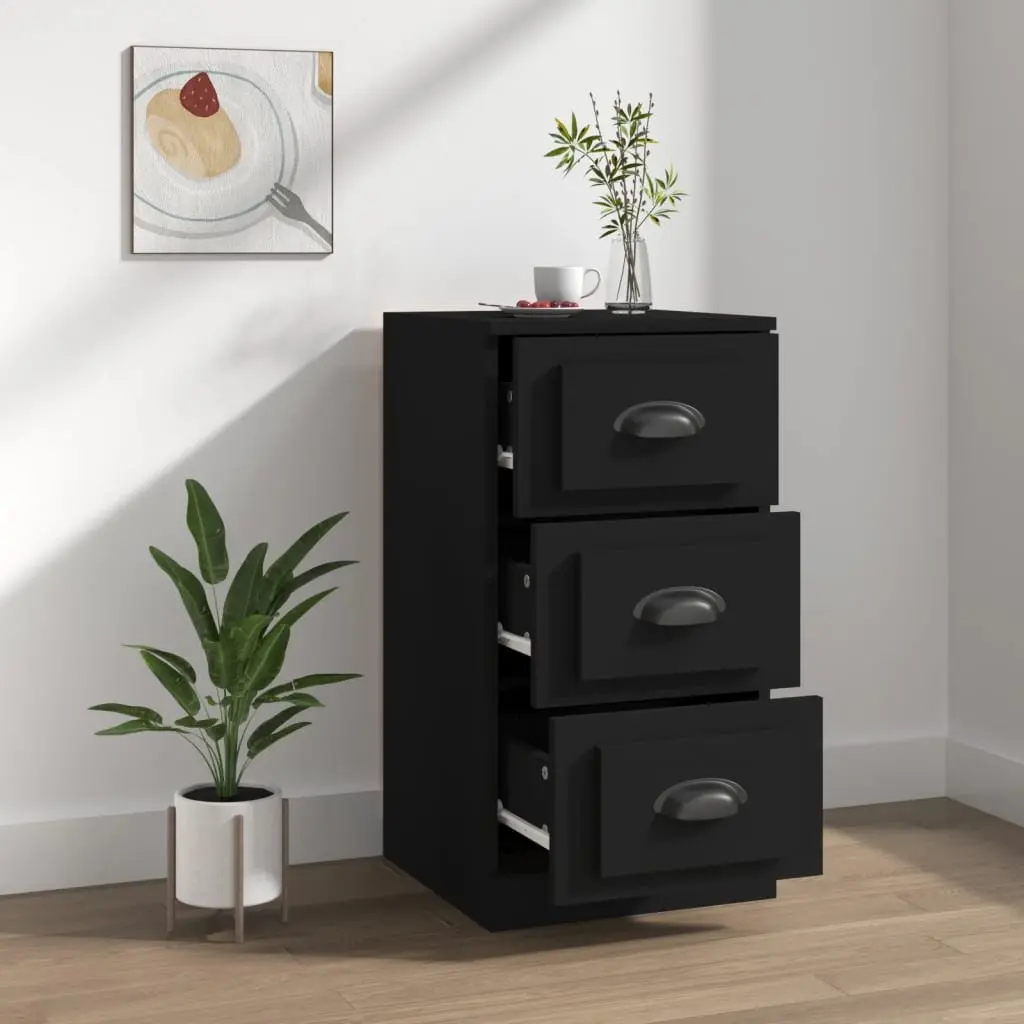 Black Sideboard Storage Cabinet Engineered Wood Buffet Cupboard 36 x 35.5 x 67.5 cm