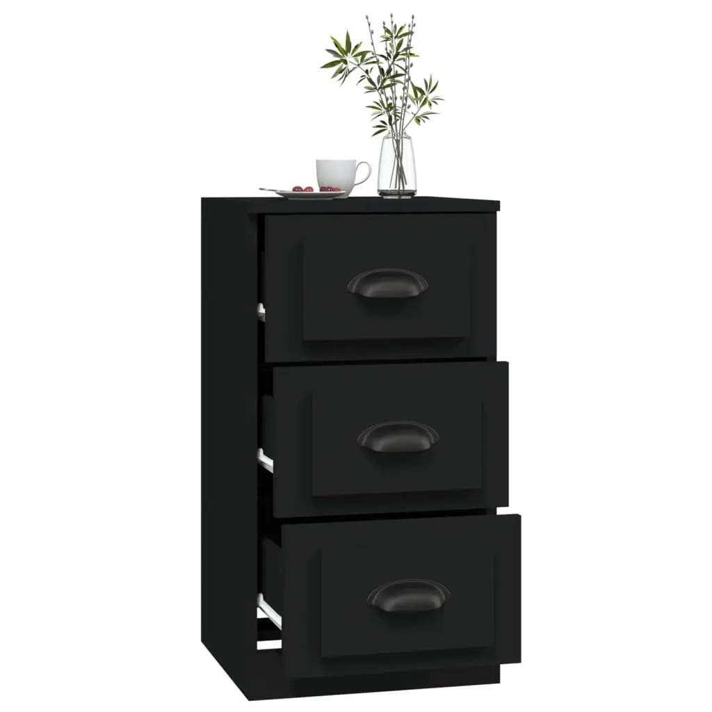 Black Sideboard Storage Cabinet Engineered Wood Buffet Cupboard 36 x 35.5 x 67.5 cm