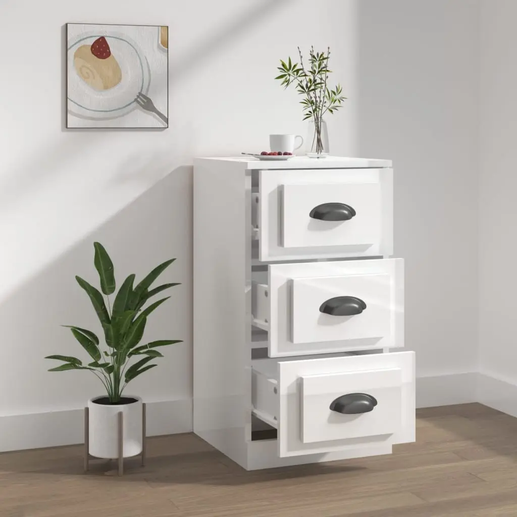 Sideboard High Gloss White 36W x 35.5D x 67.5H cm Engineered Wood Storage Buffet