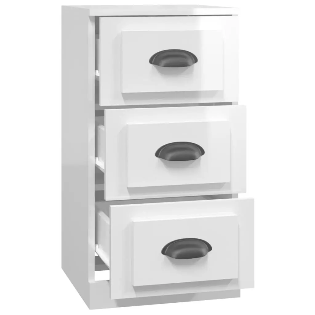 Sideboard High Gloss White 36W x 35.5D x 67.5H cm Engineered Wood Storage Buffet