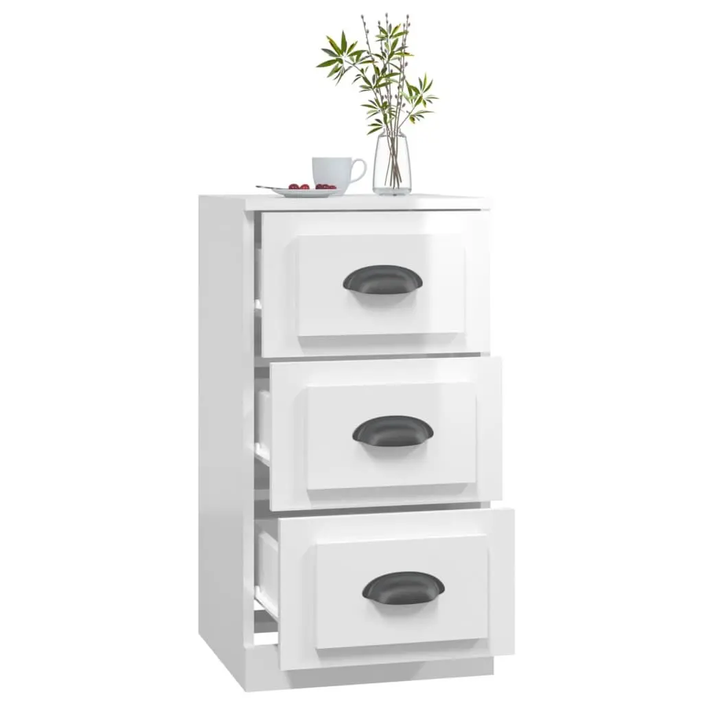 Sideboard High Gloss White 36W x 35.5D x 67.5H cm Engineered Wood Storage Buffet