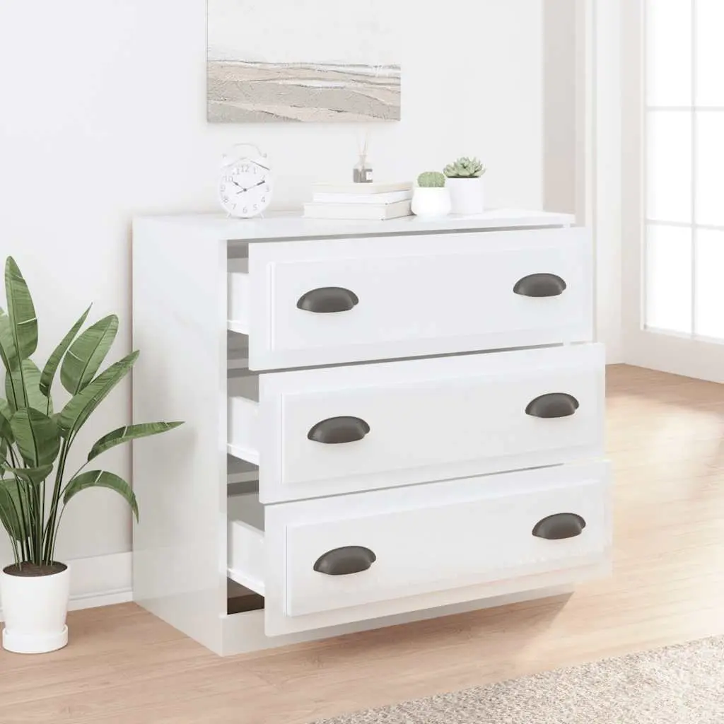 Sideboard Cabinet High Gloss White 70cm Engineered Wood