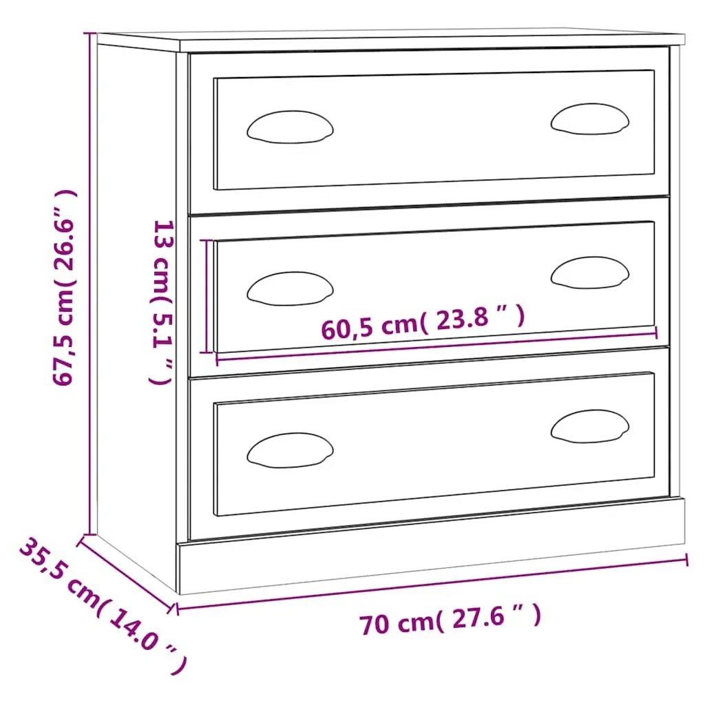 Sideboard Cabinet High Gloss White 70cm Engineered Wood