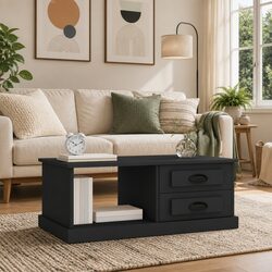 Black Coffee Table with Storage Drawers for Living Room
